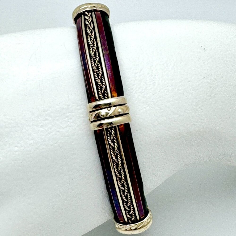 Handcrafted Copper & Brass Leather Bracelet  Intricate Detailing Adjustable